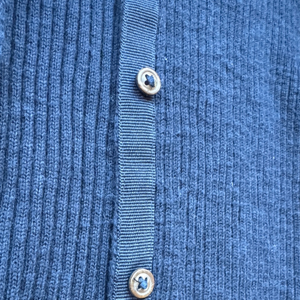 Navy Ribbed Button-Down Long Cardigan - Picture 4 of 5